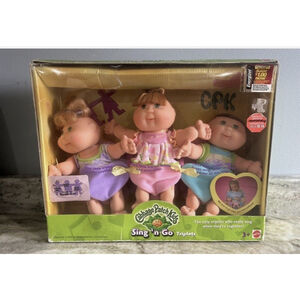 Mattel 2001 Cabbage Patch Kids Sing N Go Triplets 8.5" Baby Dolls & Carrier NIB